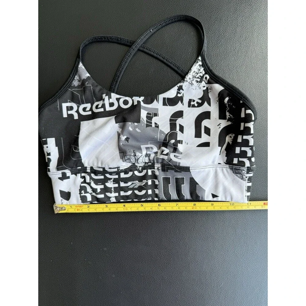 Reebok Logo Black White Size XS Sports Bra Criss Cross Straps